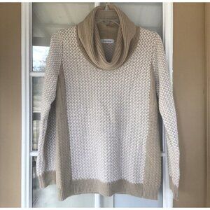 Calvin Klein Womens Cowl Neck Knit Sweater Acrylic Beige White Sz Medium